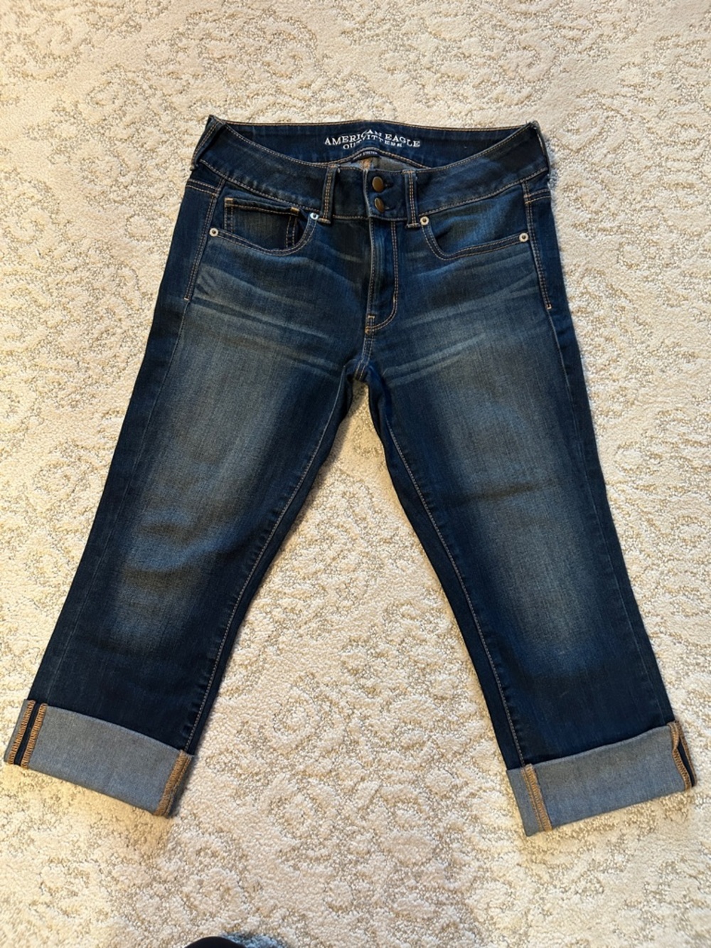 American Eagle Outfitters Dark Indigo Cuffed Crop Jeans
